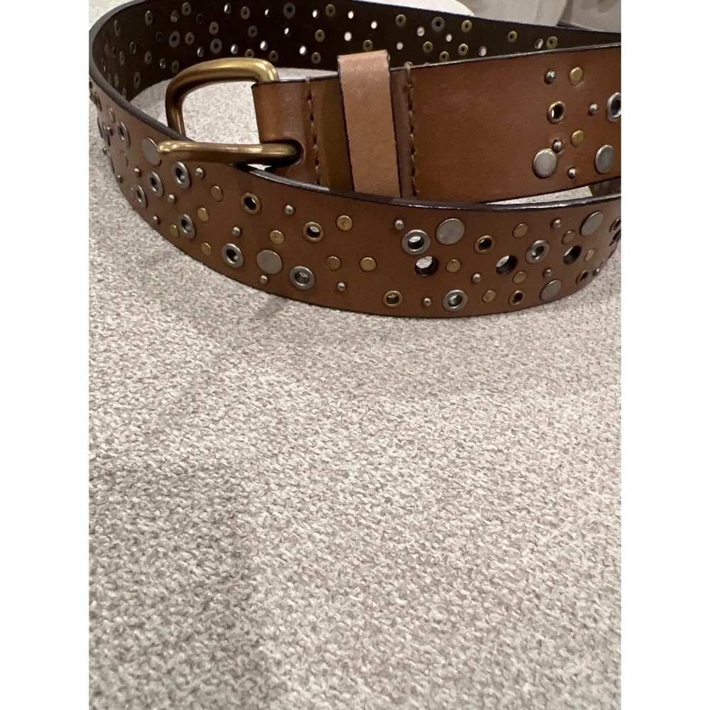Brown STUDDED LEATHER BELT - EUC